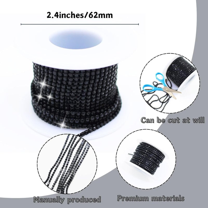 PEARLY JUN 10 Yards Black Rhinestone Chain Jet Rhinestone Trim Crystal Artificial Stone Trim Cup Chain SS6 2mm Color Plated Cup Stitch Costume Decoration - Image 3